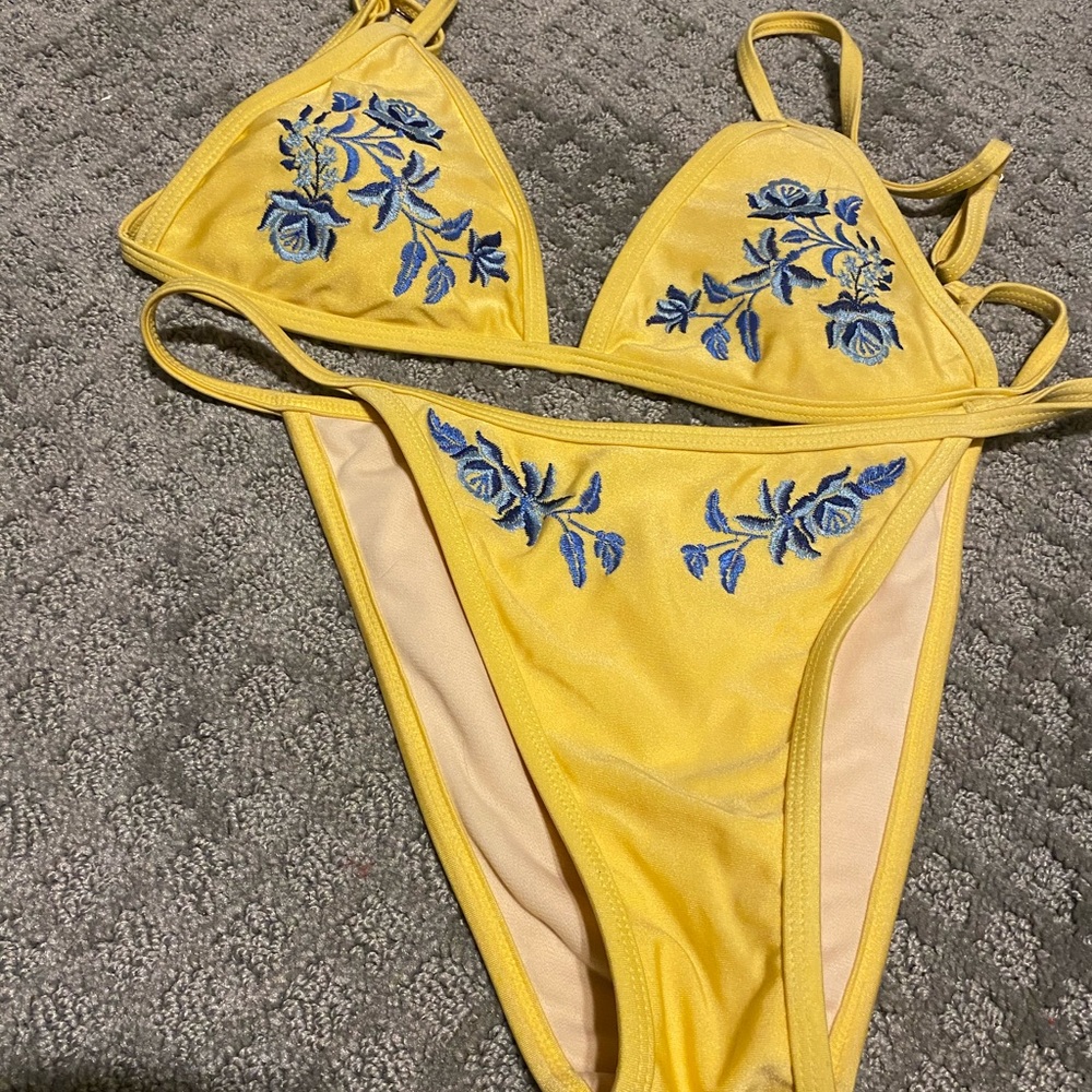 Yellow Embroidered Bikini by PacSun